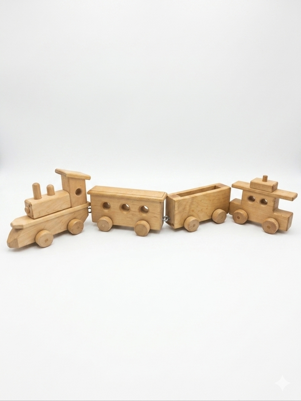 Vintage Don Kowalski "The Blind Woodworker" Solid Hardwood Toy Train – 4-Piece